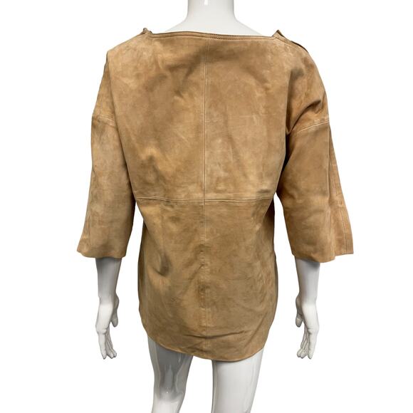 CHLOE Beige 100% Lambskin Suede Paneled 3/4 Sleeve Boat Neck Jacket Top 36 US 4 - Picture 2 of 5